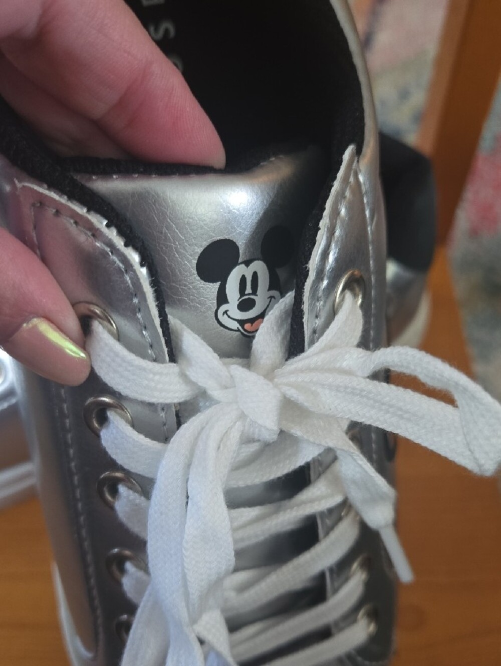 Disney Mickey Mouse Metallic Silver Sneakers Low Top Lace Up Shoes Womens 10 - Picture 3 of 7